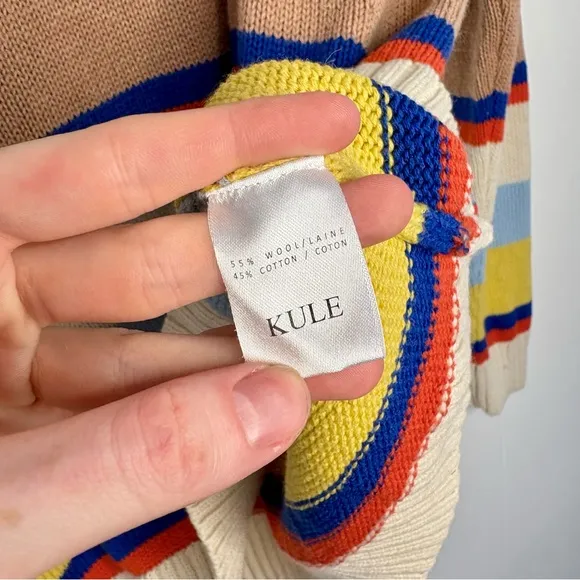 Kule Striped Dale Sweater Merino Wool Cotton V-neck Preppy Women’s Size Large