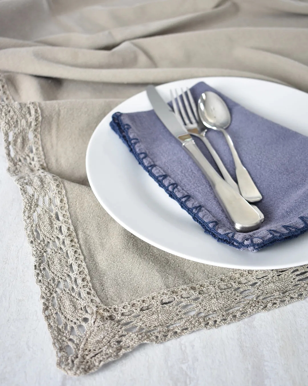 Lace Trim Washed Cotton Tablecloth