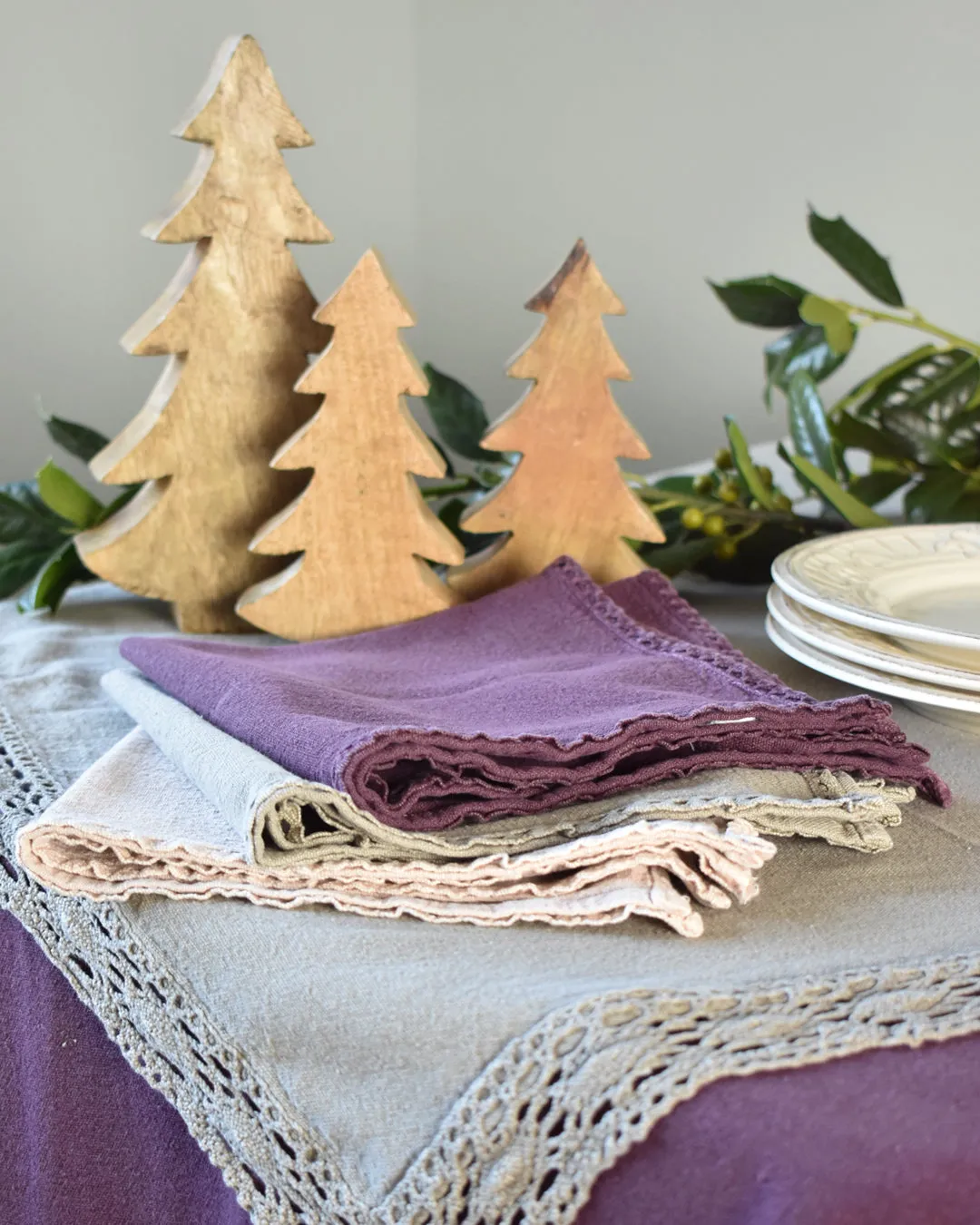 Lace Trim Washed Cotton Tablecloth
