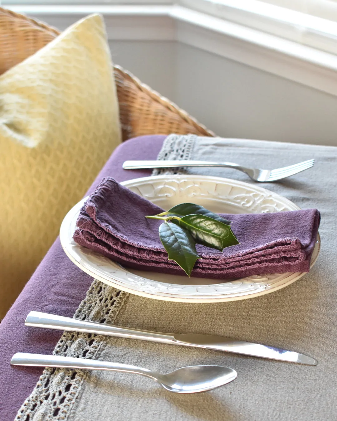 Lace Trim Washed Cotton Tablecloth