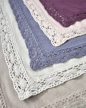 Lace Trim Washed Cotton Tablecloth