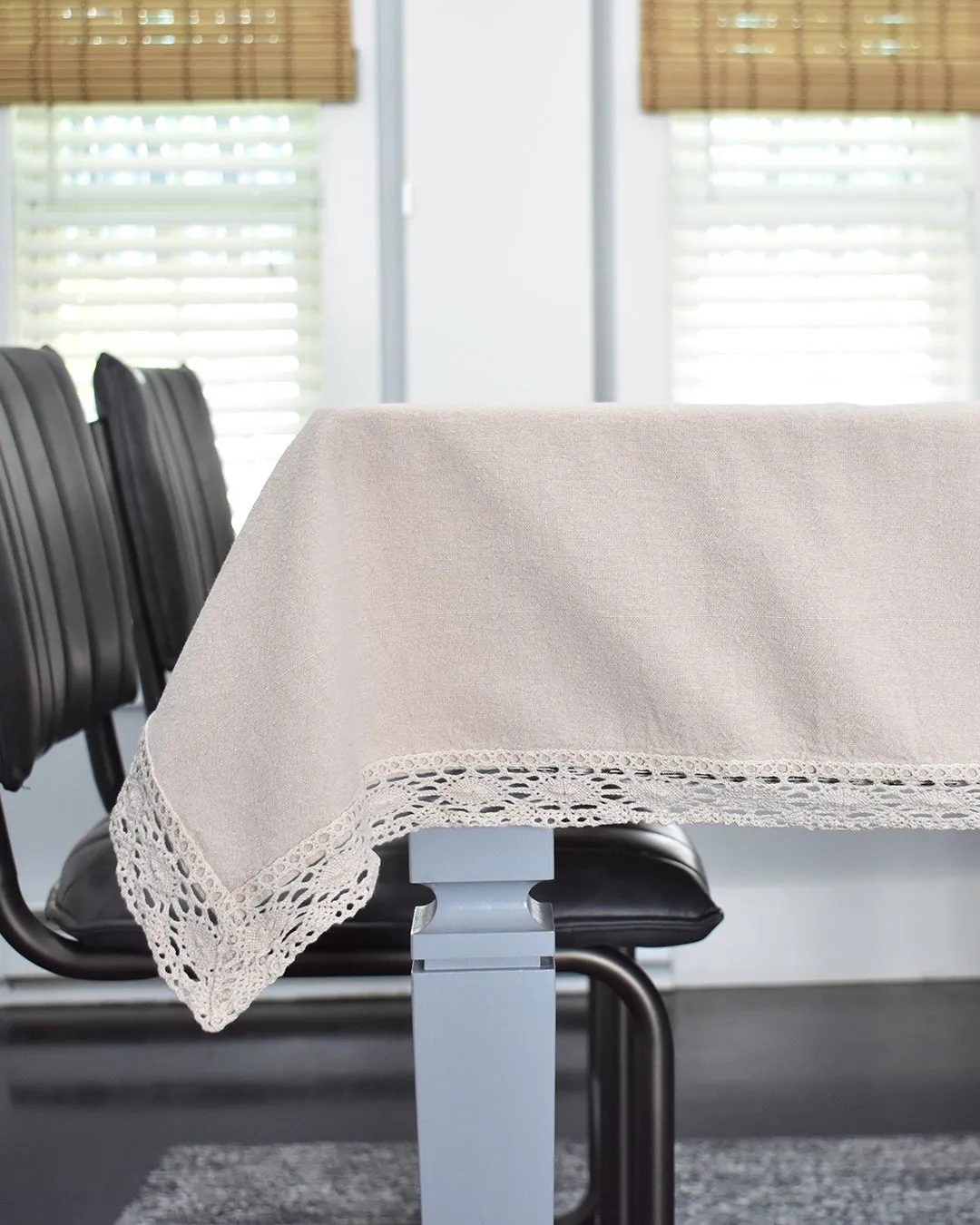Lace Trim Washed Cotton Tablecloth