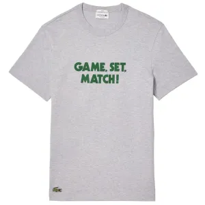 Lacoste Men's Piqué Effect Slogan Cotton Tee - Grey Chine