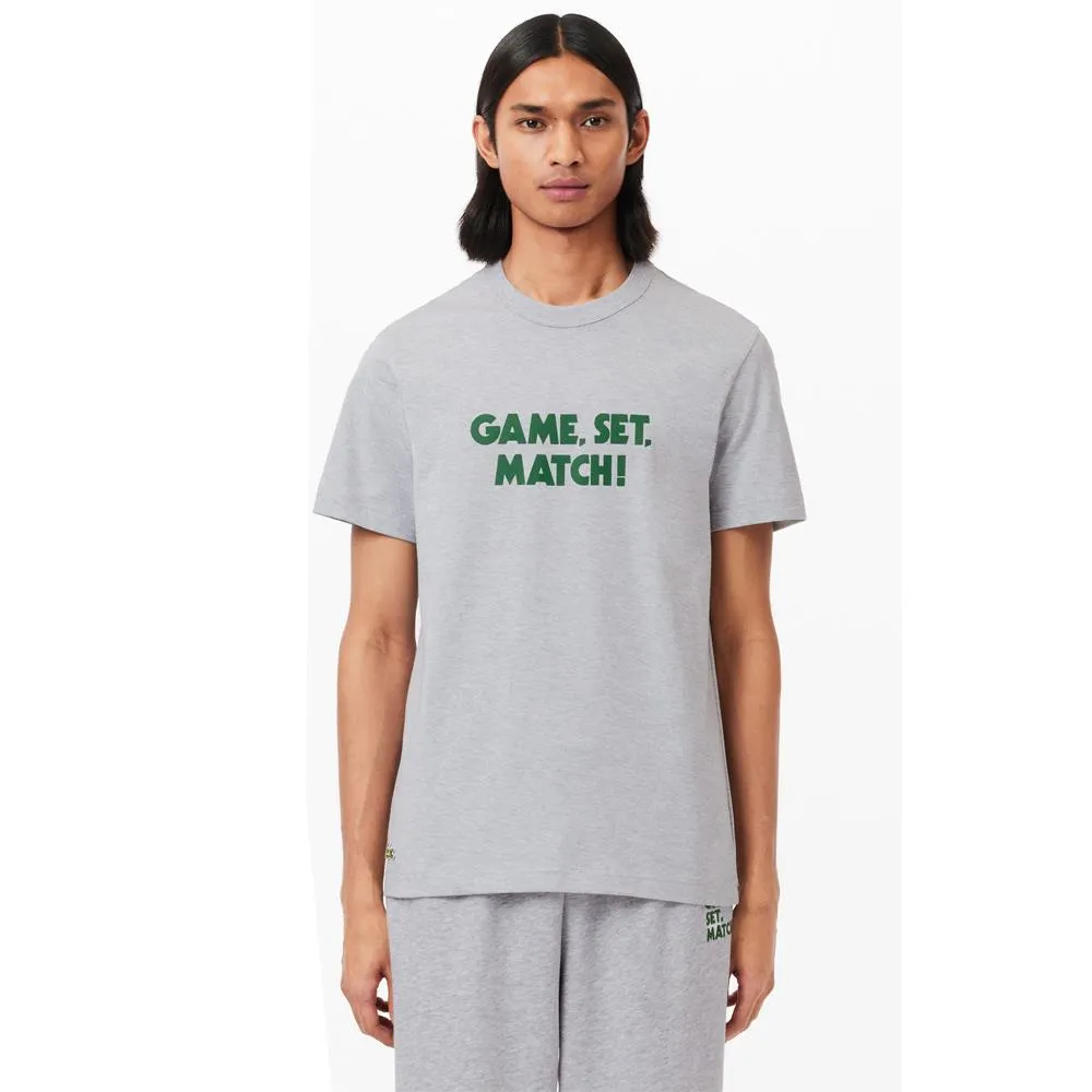 Lacoste Men's Piqué Effect Slogan Cotton Tee - Grey Chine