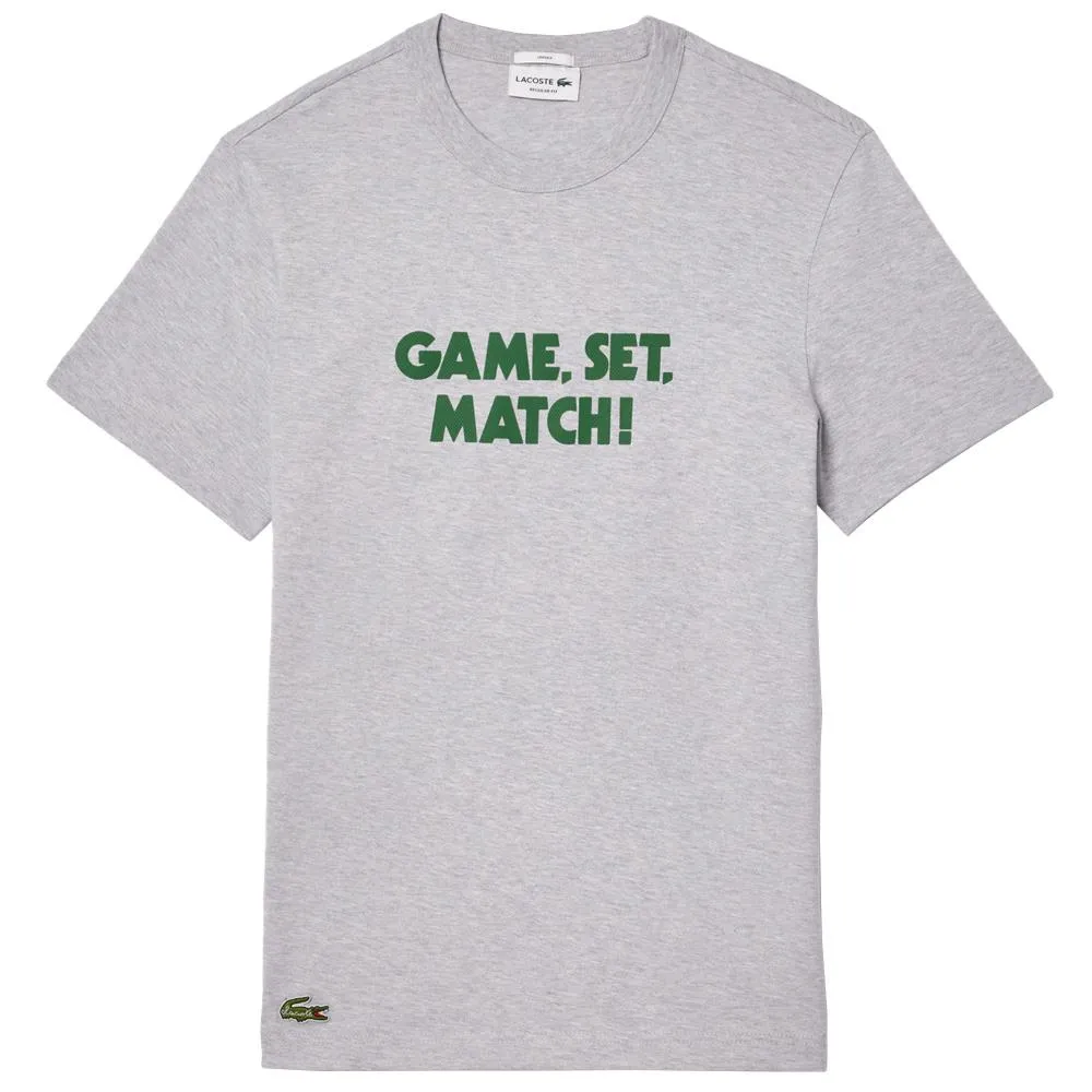 Lacoste Men's Piqué Effect Slogan Cotton Tee - Grey Chine