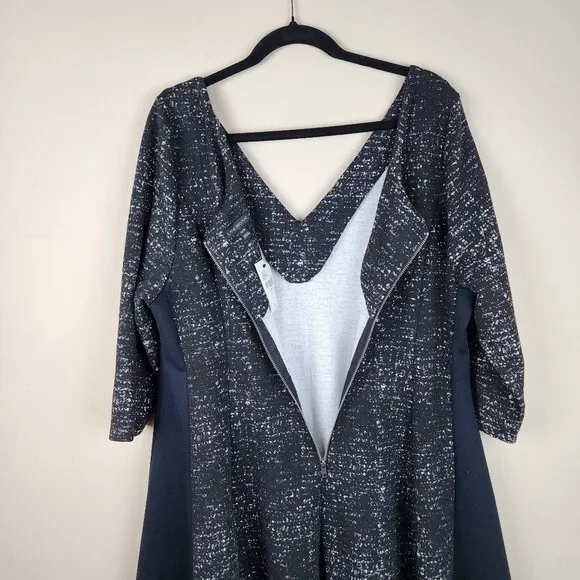 Lane Bryant Dress Black &amp; White Knit Fit Flare With Pockets Zip Closure Sz 18/20