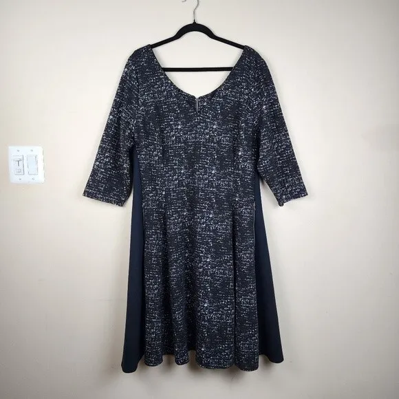 Lane Bryant Dress Black &amp; White Knit Fit Flare With Pockets Zip Closure Sz 18/20