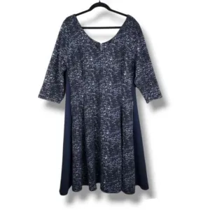Lane Bryant Dress Black &amp; White Knit Fit Flare With Pockets Zip Closure Sz 18/20