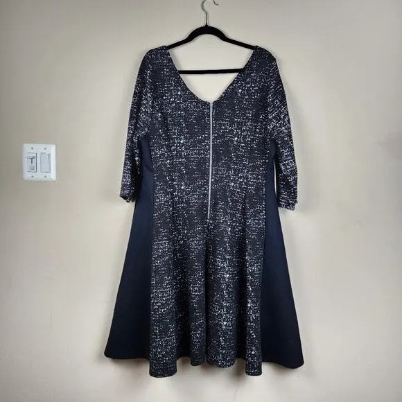Lane Bryant Dress Black &amp; White Knit Fit Flare With Pockets Zip Closure Sz 18/20