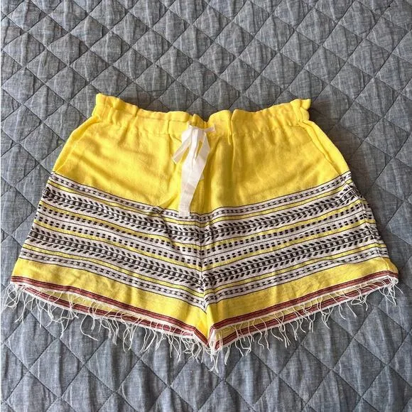 Lemlem Amore Pull On Cotton Blend Drawstring Shorts in Yellow Sz Small
