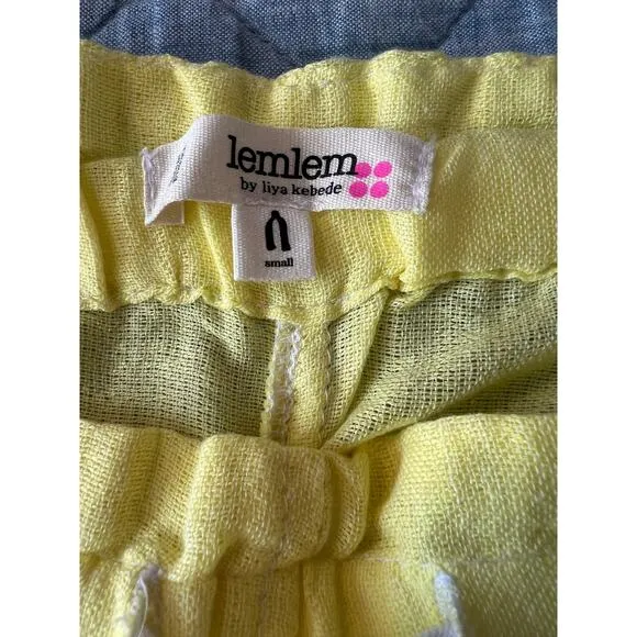 Lemlem Amore Pull On Cotton Blend Drawstring Shorts in Yellow Sz Small