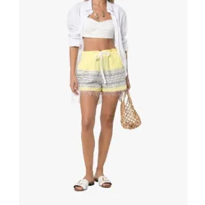 Lemlem Amore Pull On Cotton Blend Drawstring Shorts in Yellow Sz Small