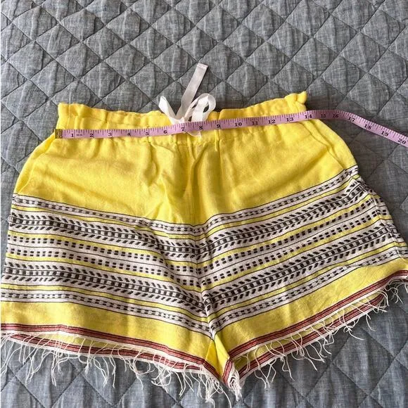 Lemlem Amore Pull On Cotton Blend Drawstring Shorts in Yellow Sz Small