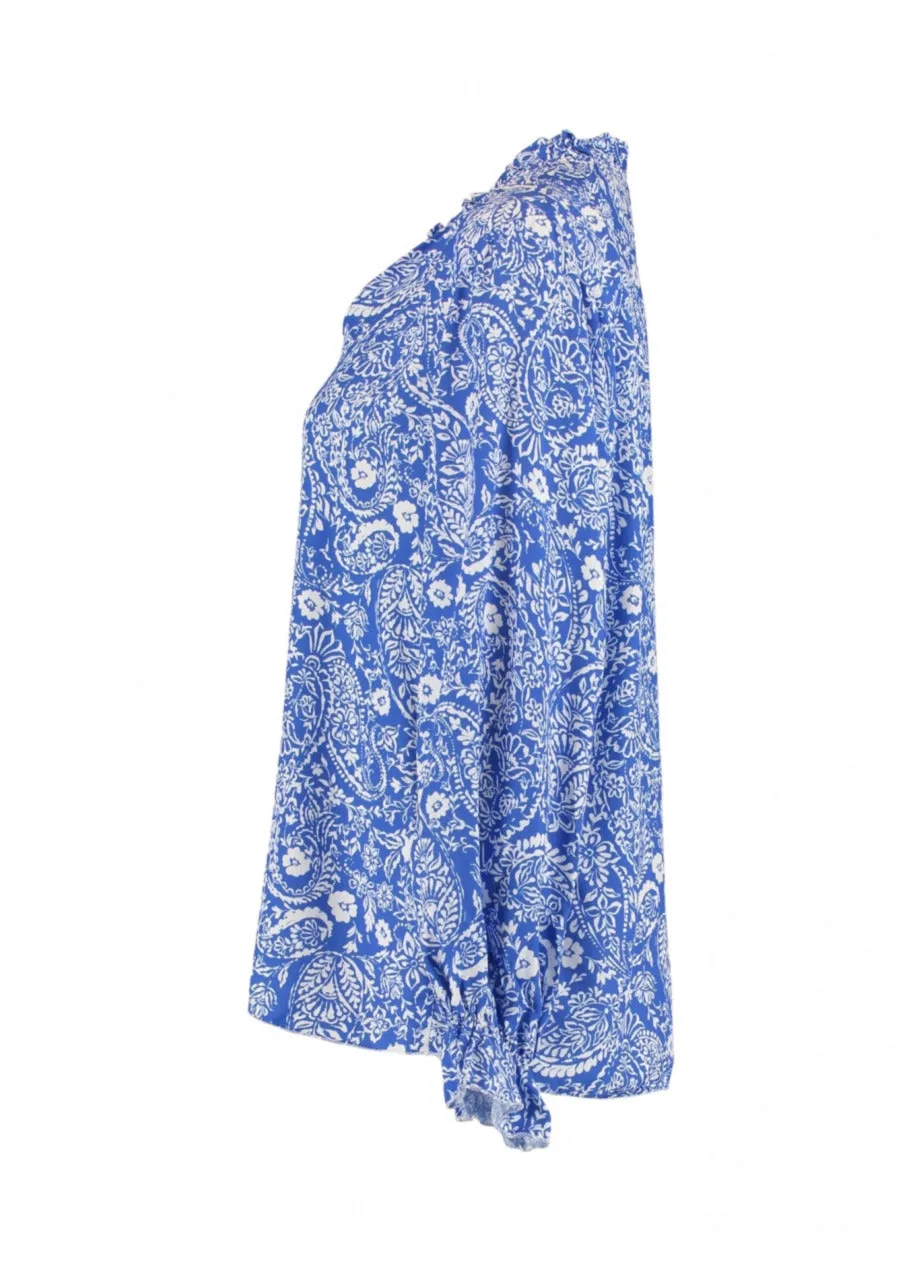 Lena Ocean Blue Paisley Print Blouse