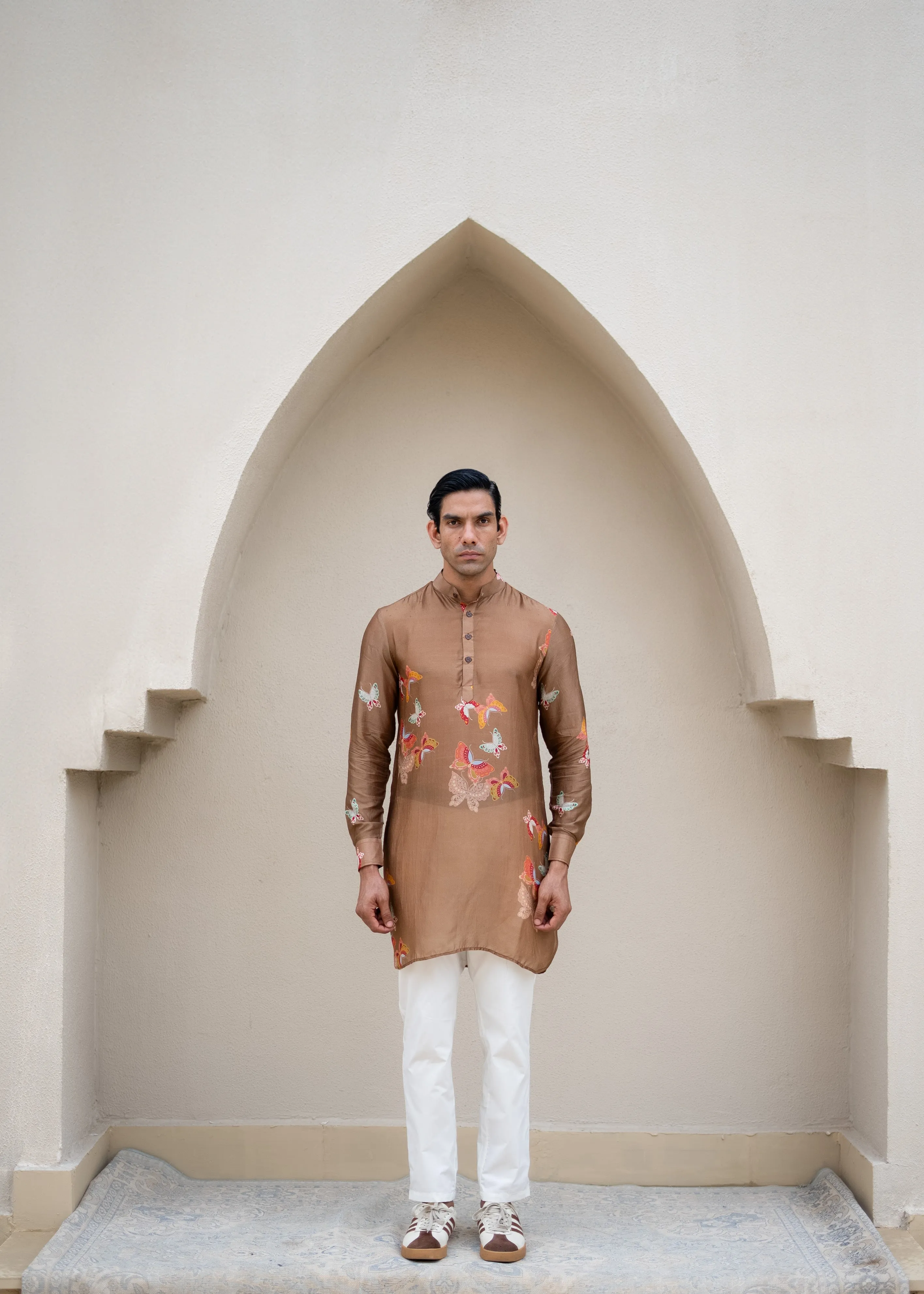 Light Brown Butterfly Printed Kurta