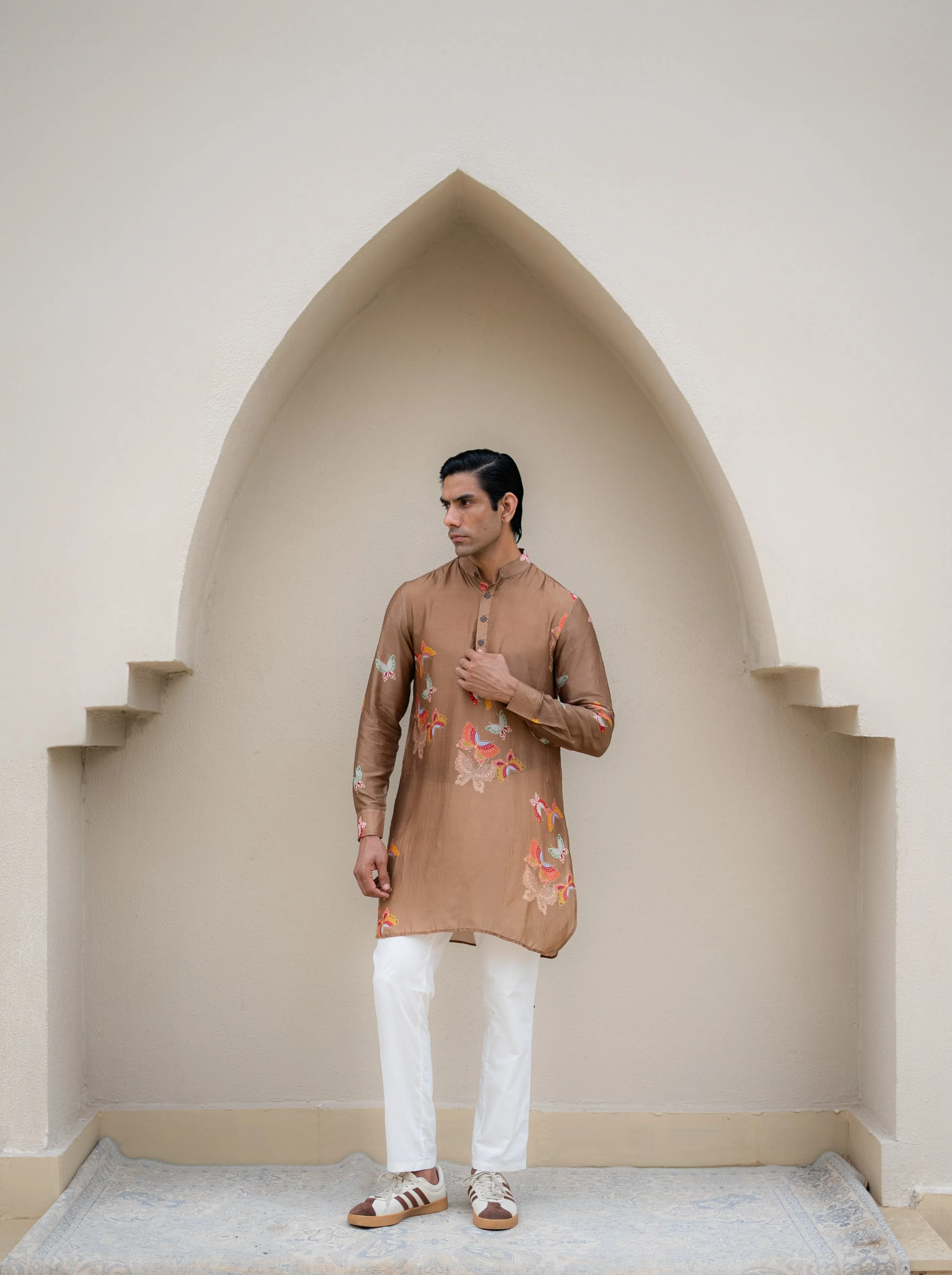 Light Brown Butterfly Printed Kurta