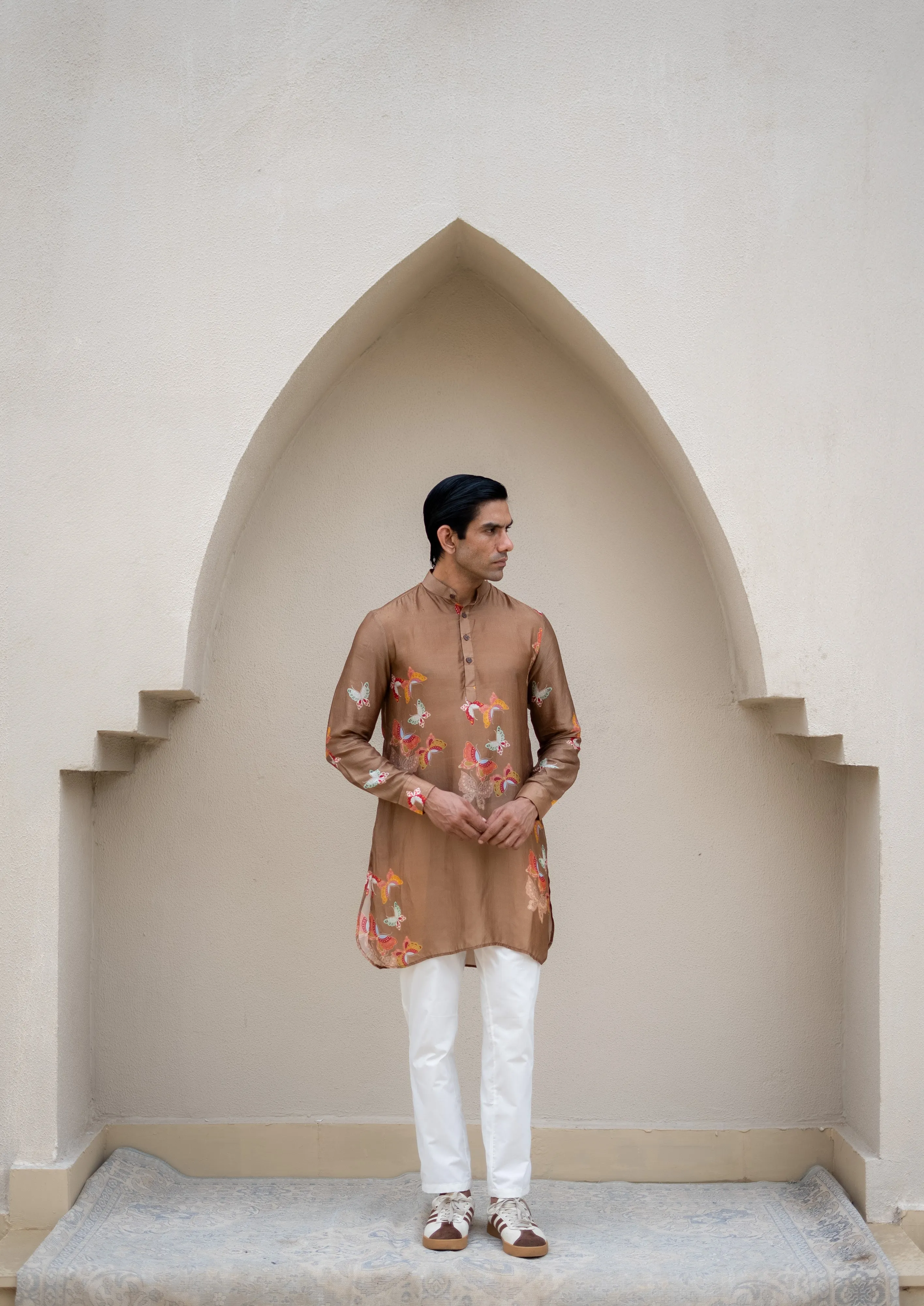 Light Brown Butterfly Printed Kurta