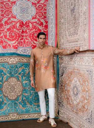 Light Brown Butterfly Printed Kurta