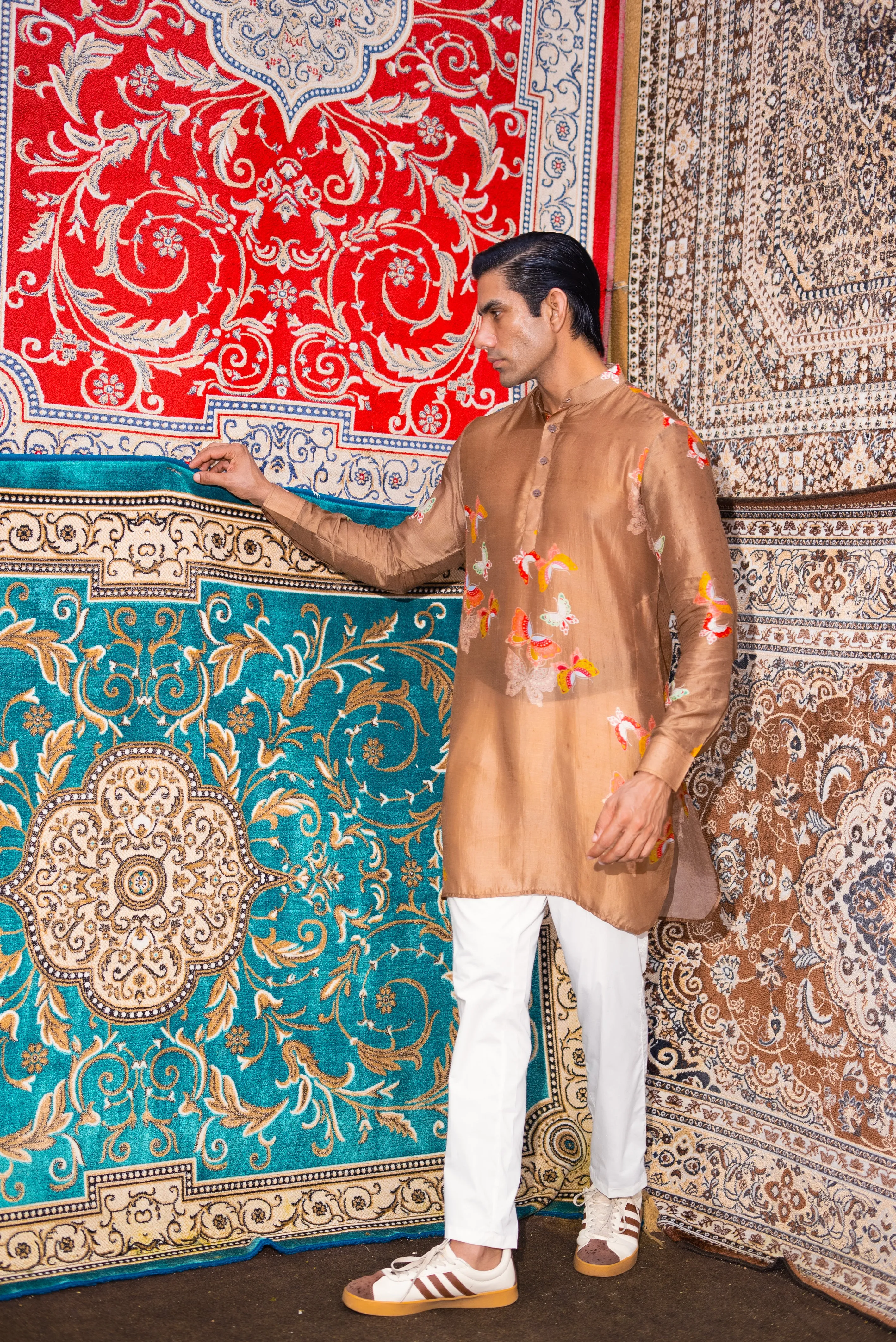 Light Brown Butterfly Printed Kurta