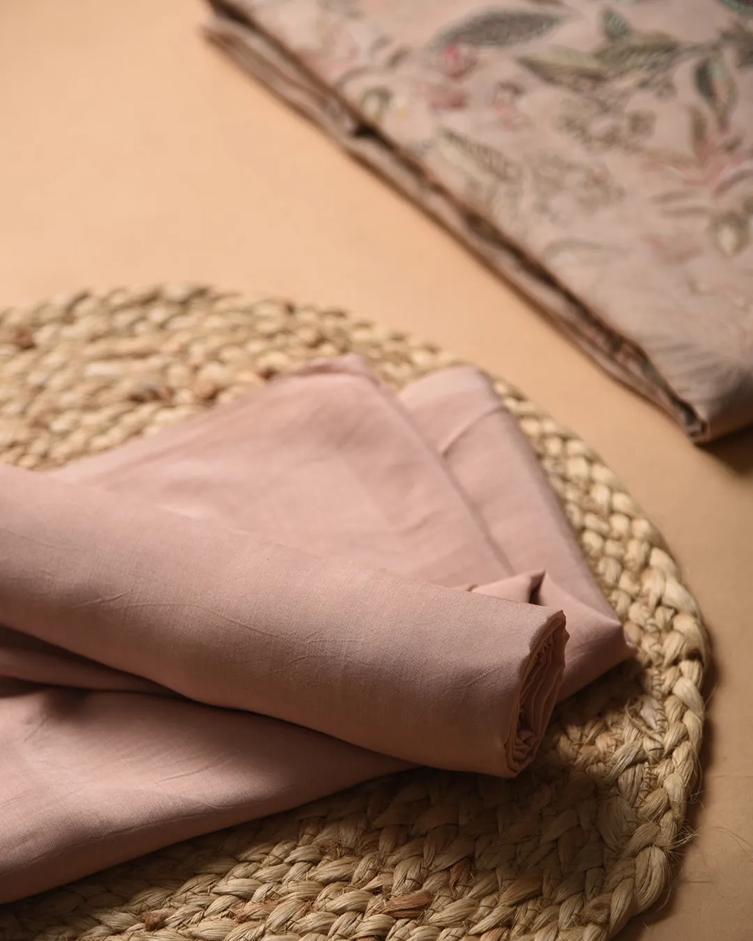 Light Pink Muslin Silk Blend Printed Unstitched Co-ord Set Fabric With Muslin Bottom Fabric