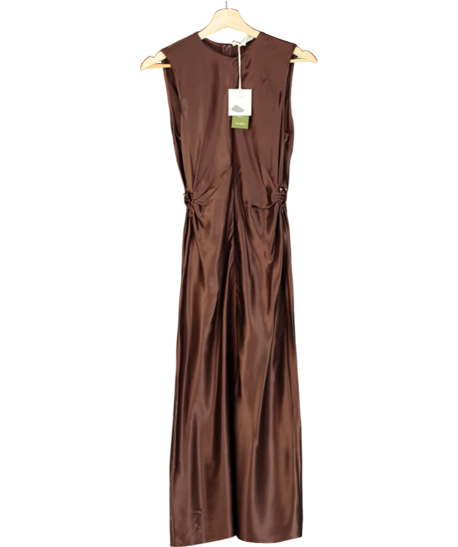 LilySilk Brown Sleeveless A-line Silk Dress UK 4