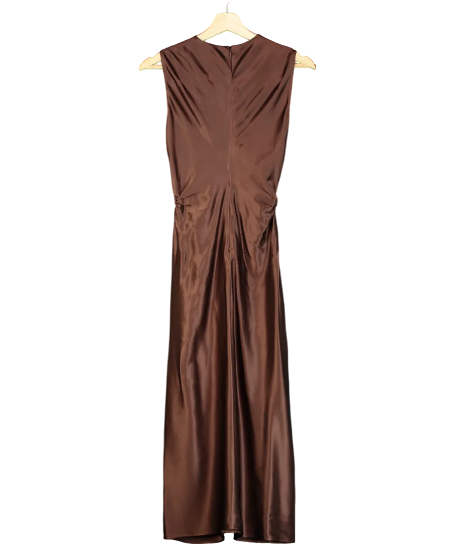 LilySilk Brown Sleeveless A-line Silk Dress UK 4