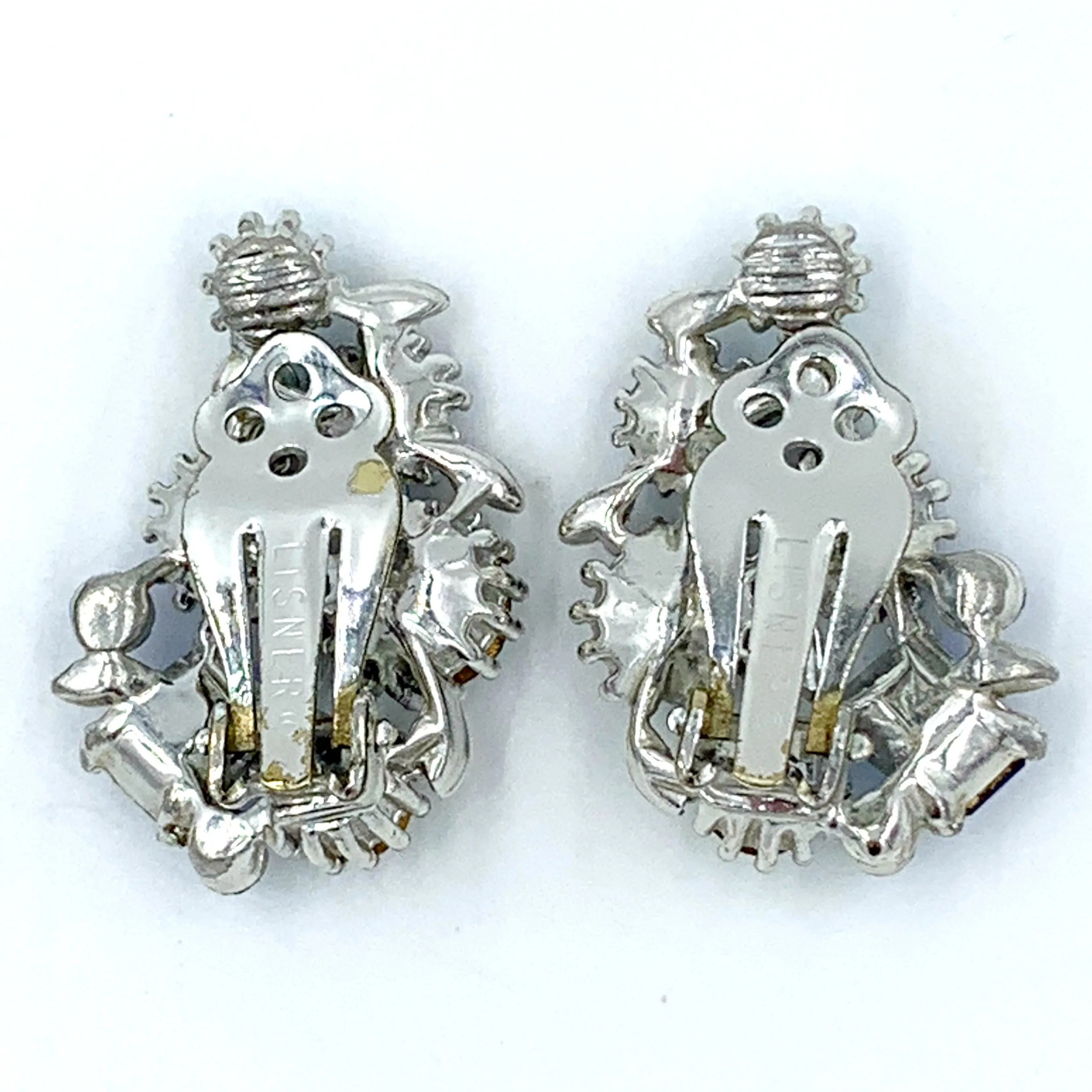 Lisner Vintage Rhinestone Earrings in Peacock Blues and Greens