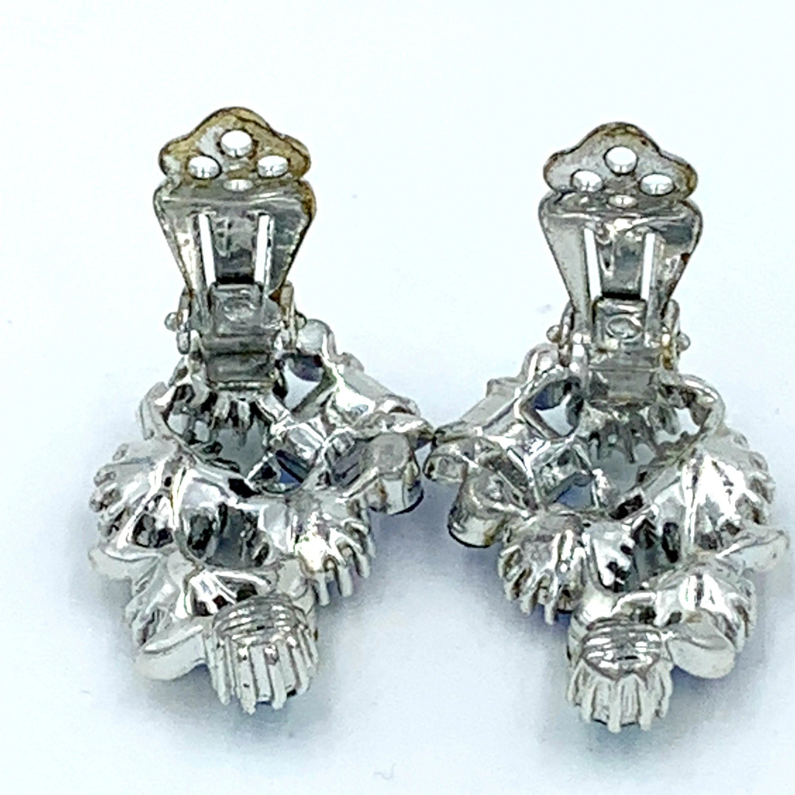 Lisner Vintage Rhinestone Earrings in Peacock Blues and Greens