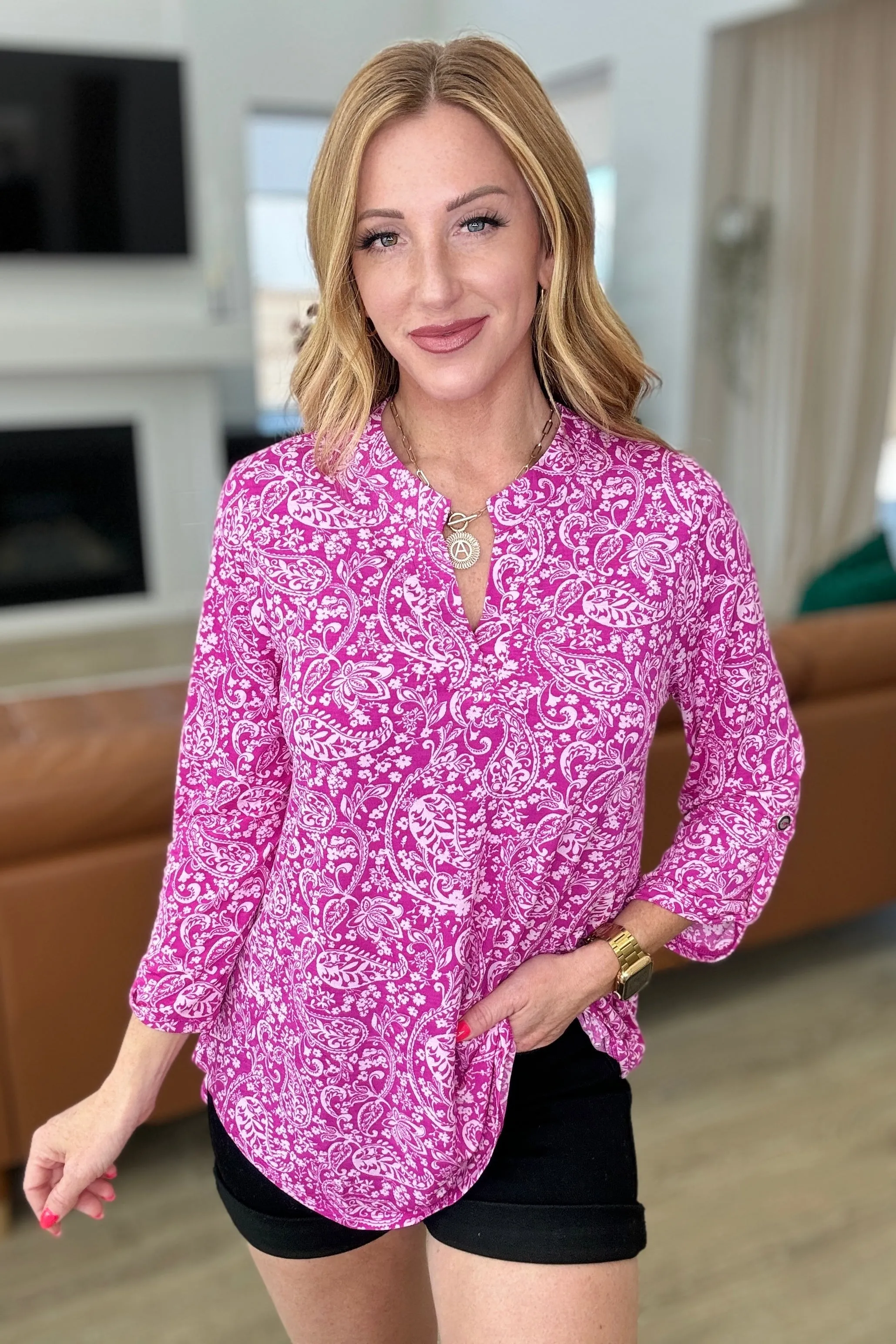 Lizzy Top in Magenta & White Paisley