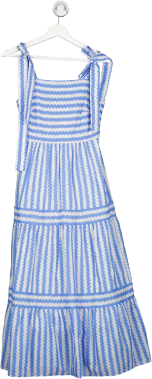 LK Bennett Blue Caprice  Wavy Stripe Cotton-silk Tiered Dress UK 6
