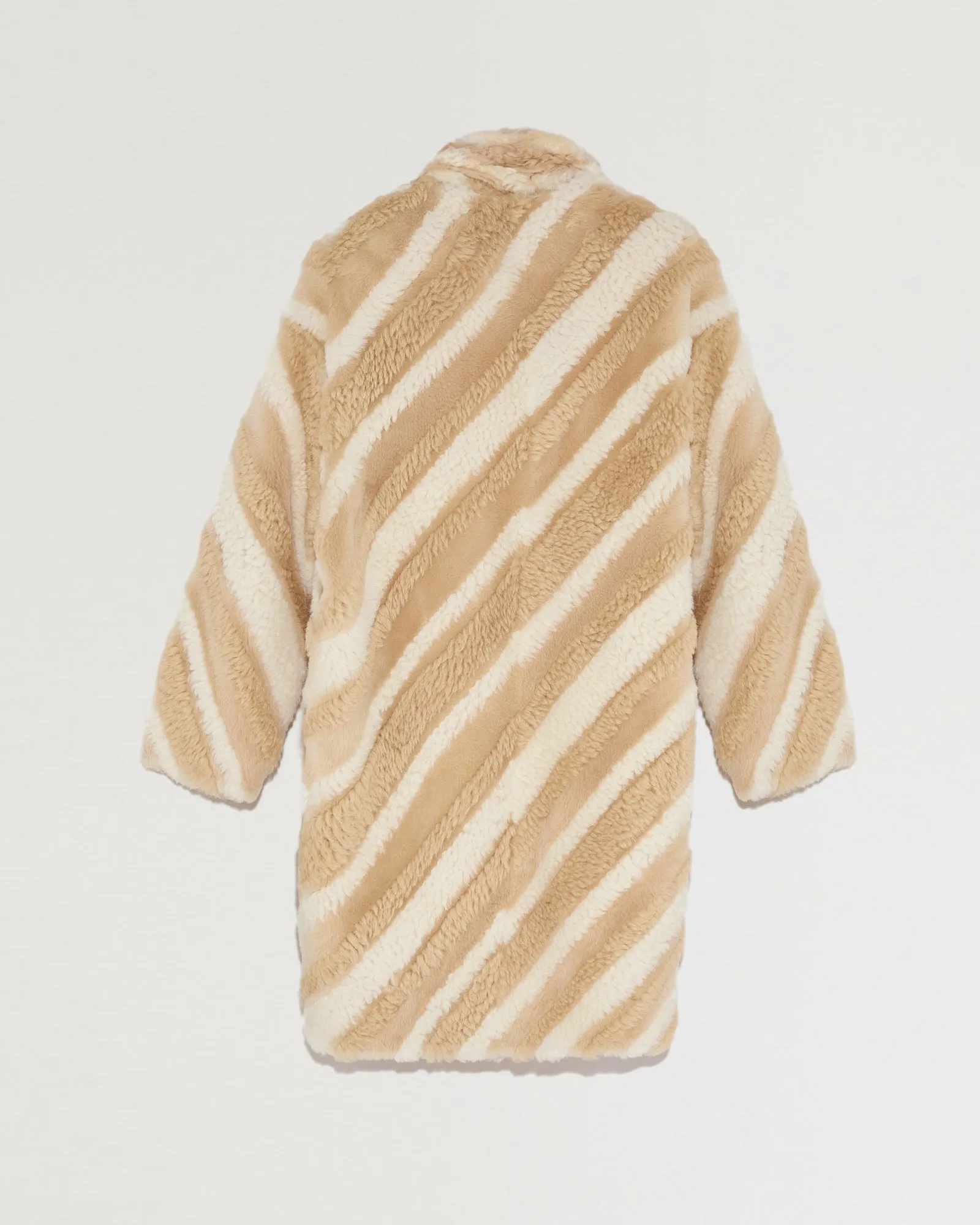 Long coat in curly merino wool and shearling