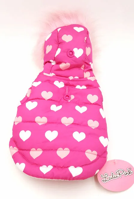 Lulu Pink Dog Coat Pink Hoodie With Fur Trim New XXS Puppy Parka Heart Design