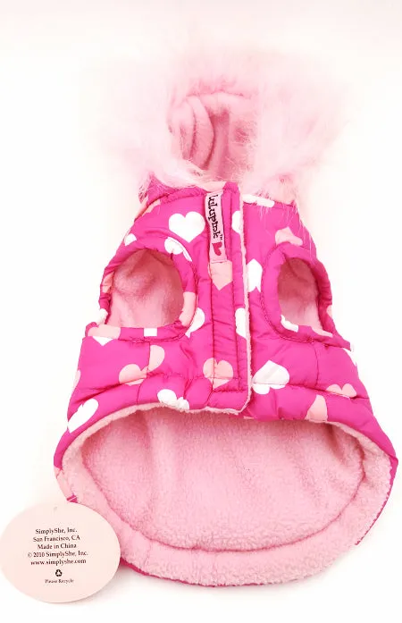 Lulu Pink Dog Coat Pink Hoodie With Fur Trim New XXS Puppy Parka Heart Design