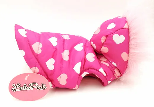 Lulu Pink Dog Coat Pink Hoodie With Fur Trim New XXS Puppy Parka Heart Design