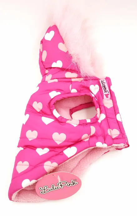 Lulu Pink Dog Coat Pink Hoodie With Fur Trim New XXS Puppy Parka Heart Design