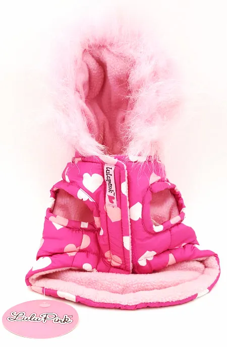 Lulu Pink Dog Coat Pink Hoodie With Fur Trim New XXS Puppy Parka Heart Design