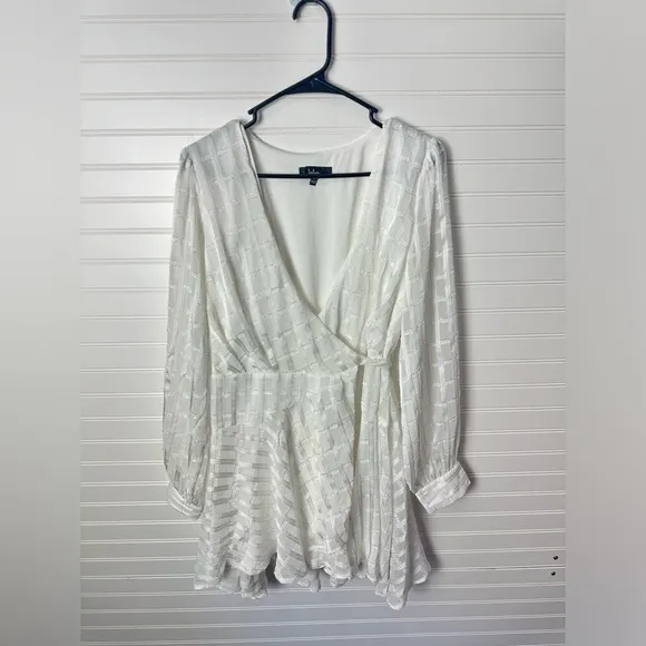 Lulus Adorable Impulse White Lurex Burnout Wrap Mini Dress
