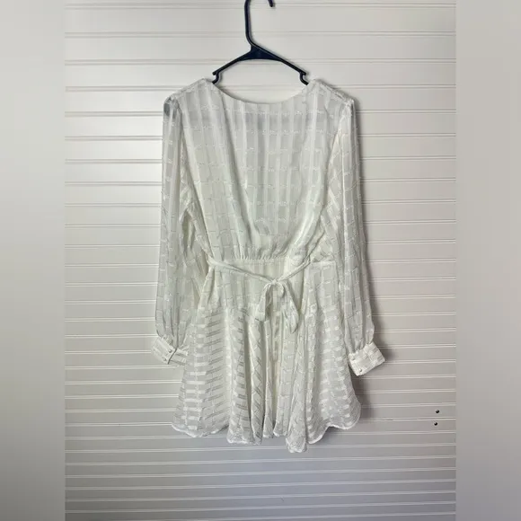 Lulus Adorable Impulse White Lurex Burnout Wrap Mini Dress