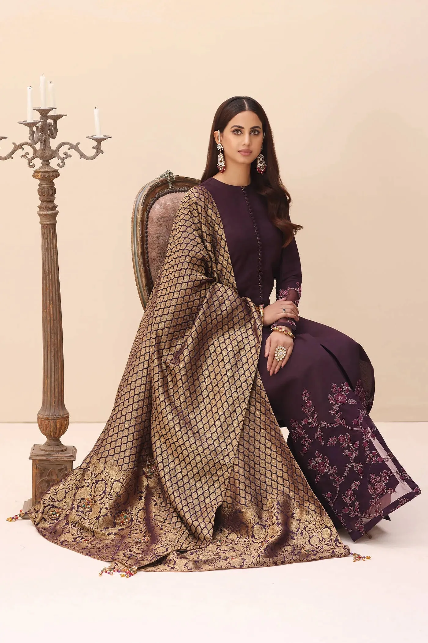 Luxury Plum Pakistani Salwar Kameez Dupatta Embroidered Salwar Suit