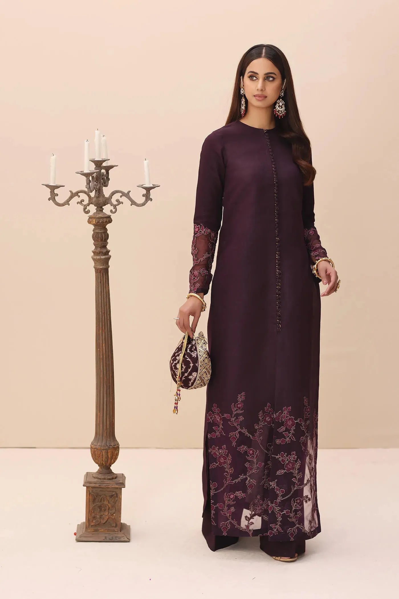 Luxury Plum Pakistani Salwar Kameez Dupatta Embroidered Salwar Suit
