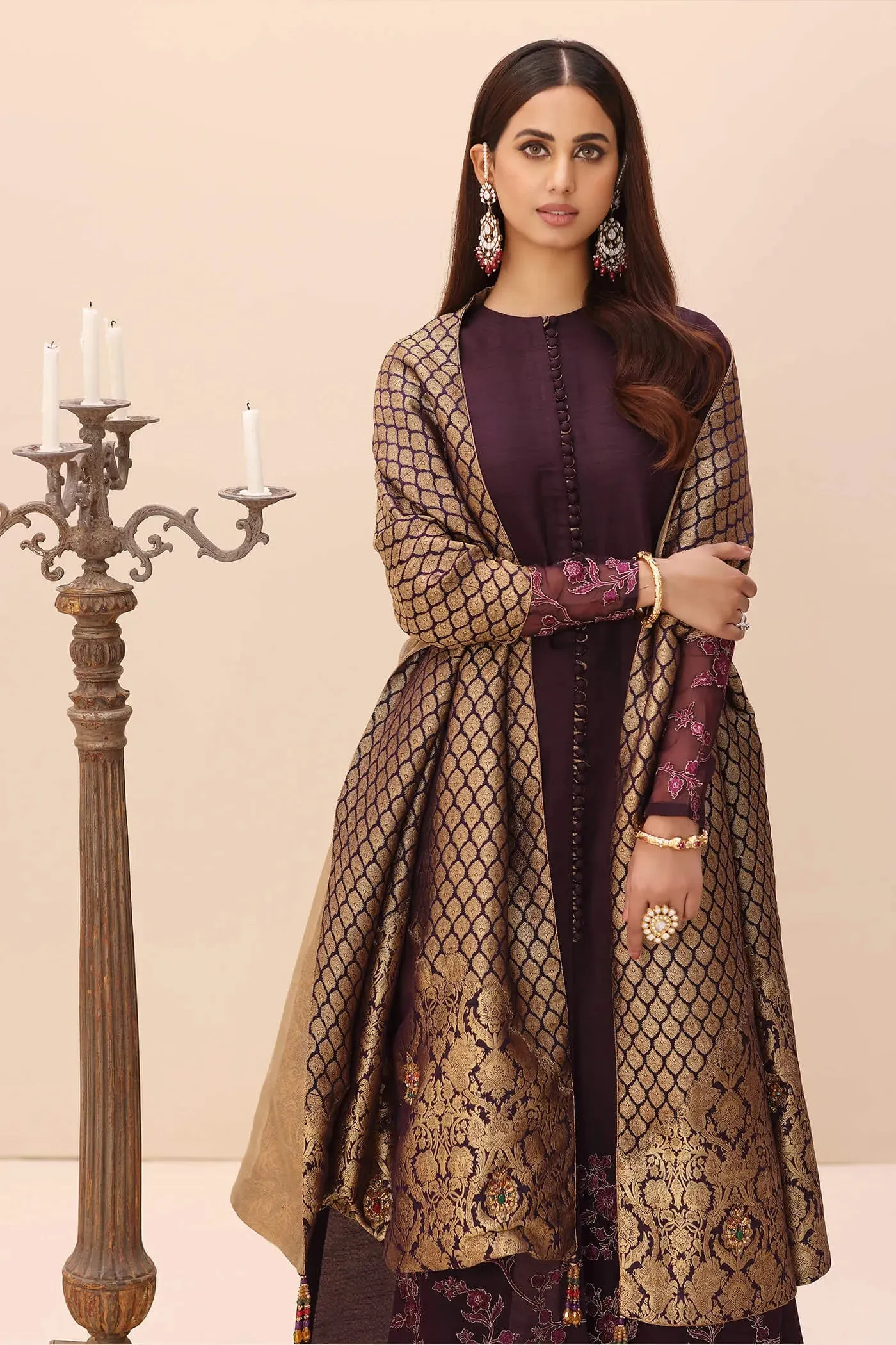 Luxury Plum Pakistani Salwar Kameez Dupatta Embroidered Salwar Suit
