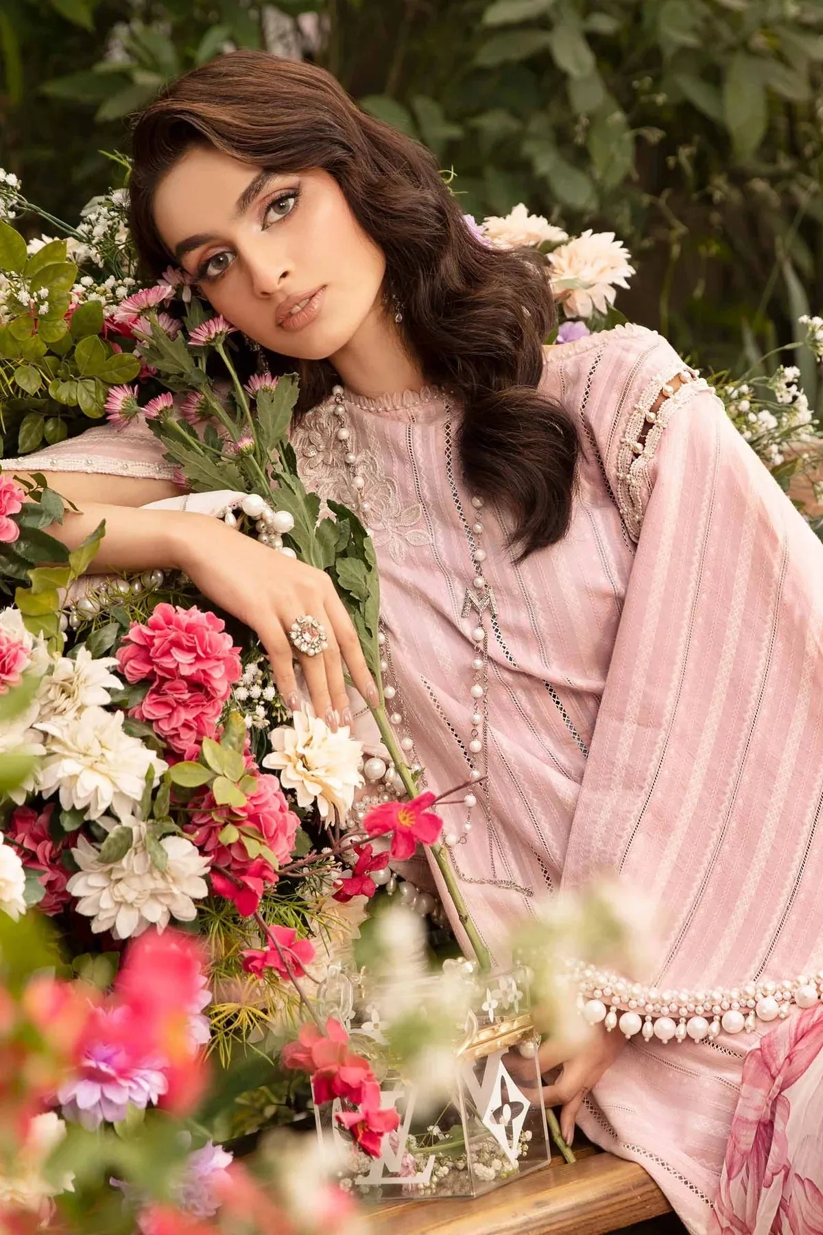 Maria.B M.Prints Unstitched Embroidered Lawn 3Pc Suit MPT-2109-B Pink