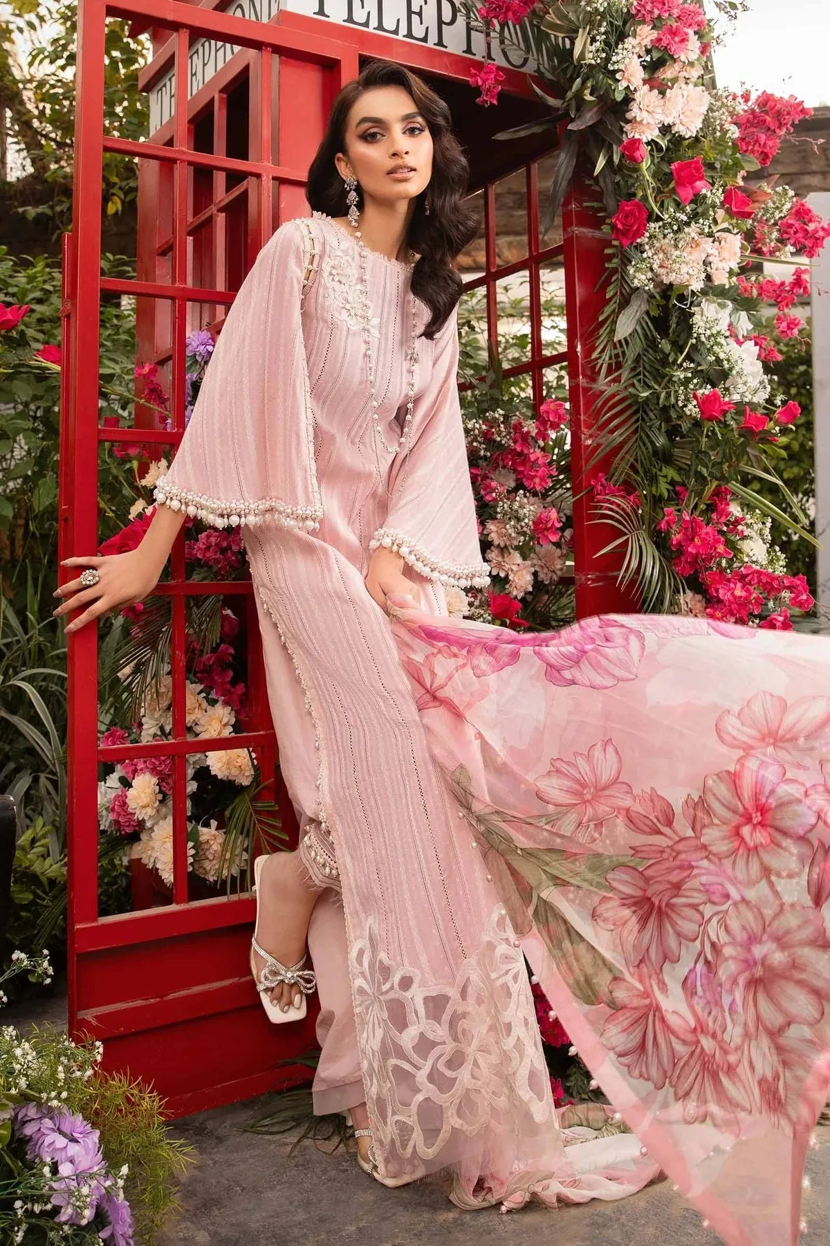 Maria.B M.Prints Unstitched Embroidered Lawn 3Pc Suit MPT-2109-B Pink