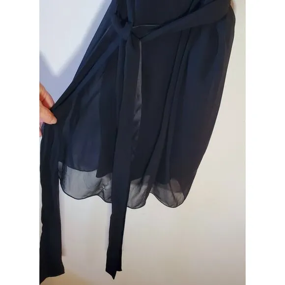 Max Studio Black Silk &amp; Satin Sleeveless V Neck Belted Mini Dress Preppy Luxury