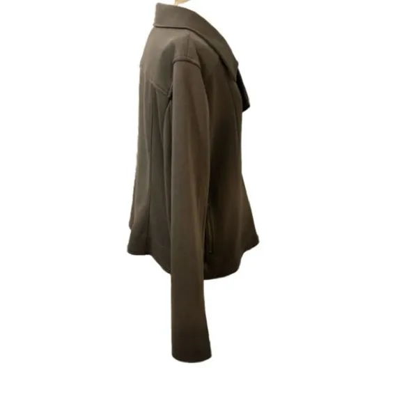 Max Studio Ponte Knit Moto Zip Jacket Army Green Size XL NWT