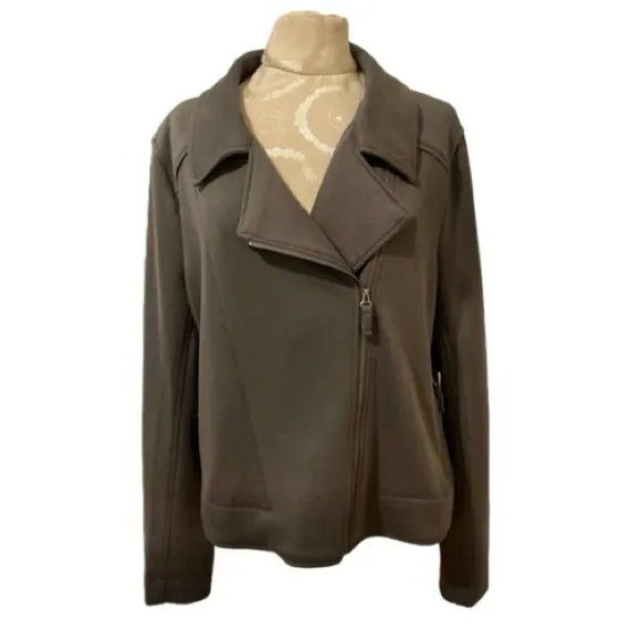 Max Studio Ponte Knit Moto Zip Jacket Army Green Size XL NWT