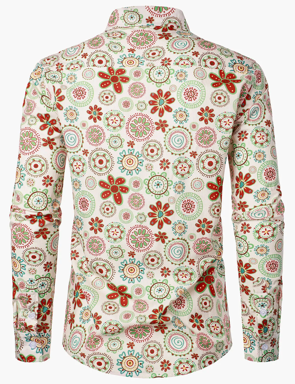 Men's Retro 70S Floral Print Cotton Button Up Long Sleeve Shirt