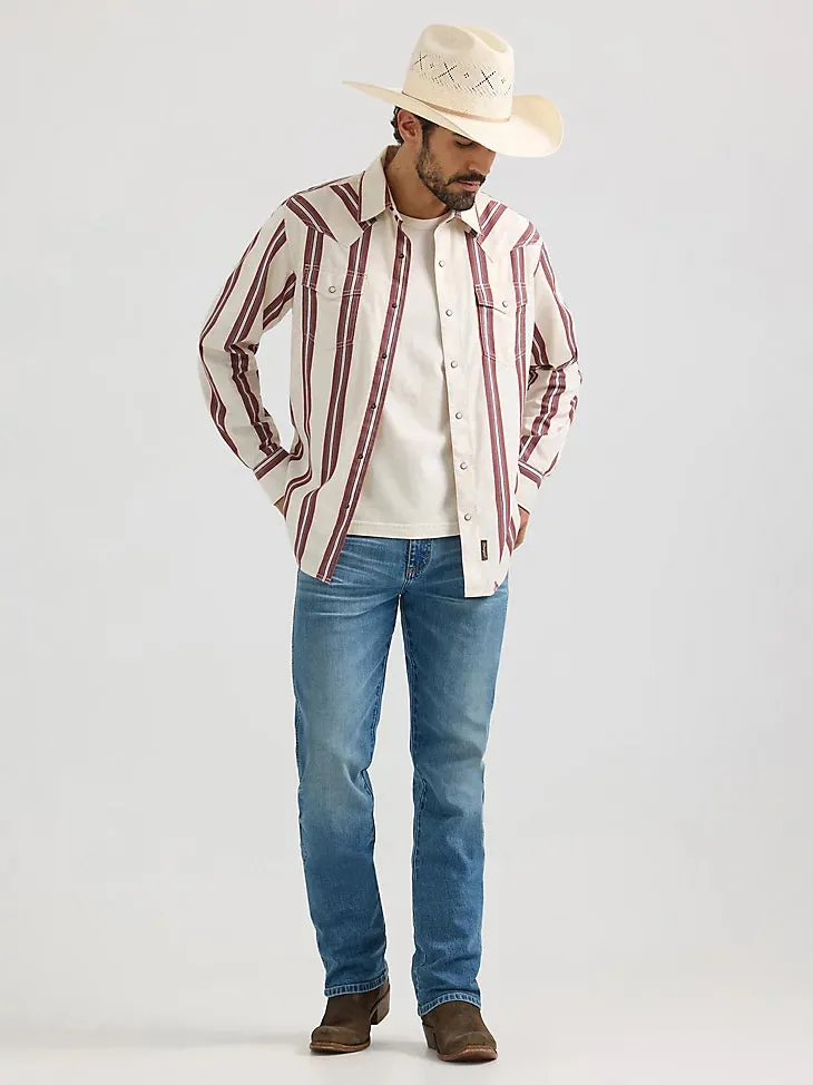 Men's Wrangler Retro Premium Brushpopper Stripe Western Snap Shirt - Cream/Red