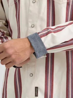 Men's Wrangler Retro Premium Brushpopper Stripe Western Snap Shirt - Cream/Red