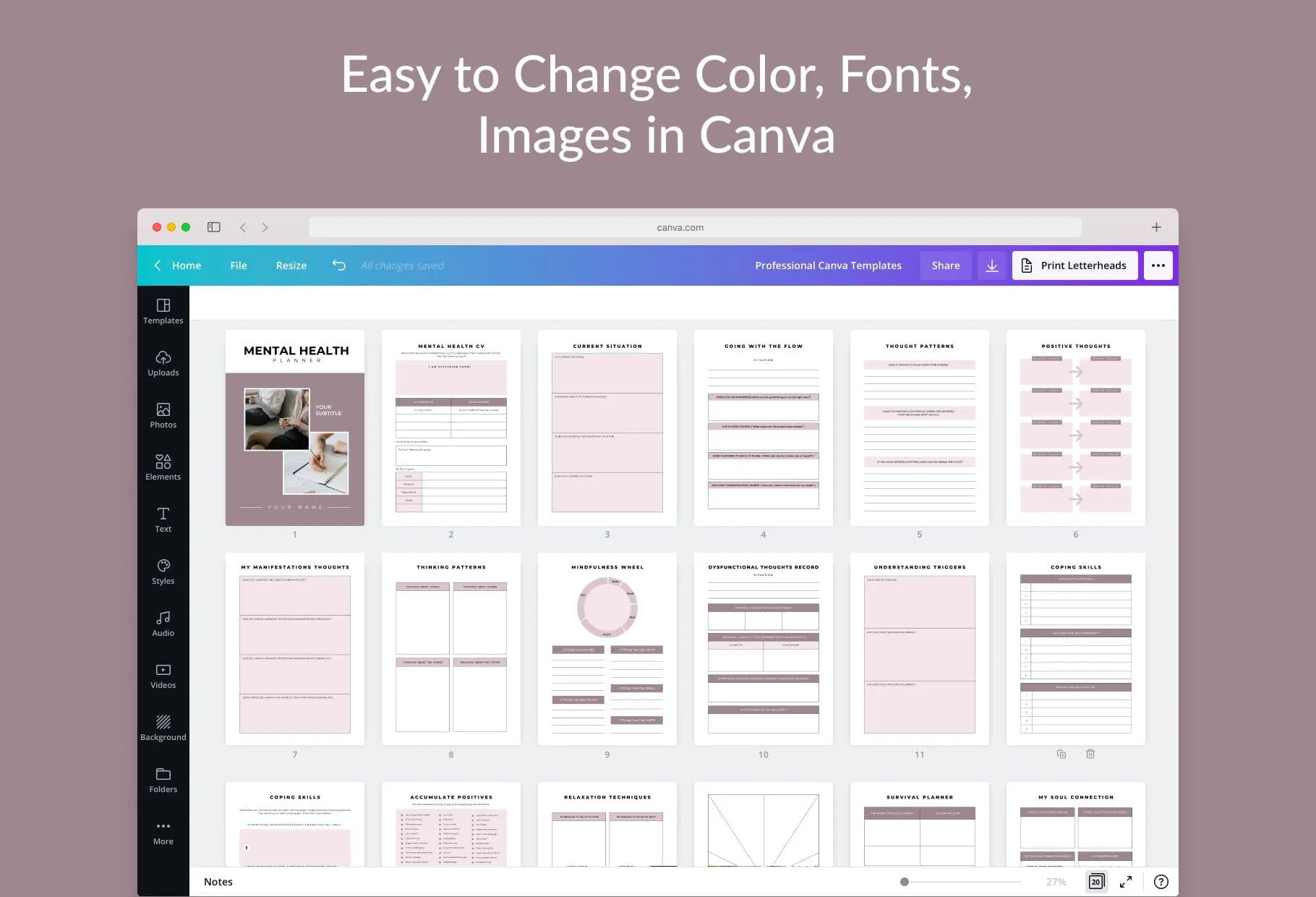 Mental Health Planner Canva Template